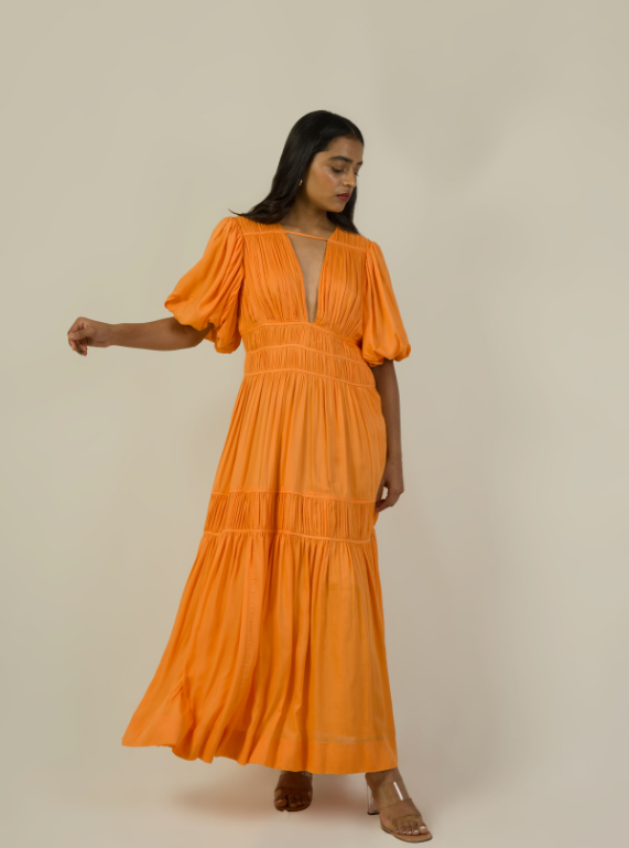 Plunge Neckline Dress - Apricot Crush