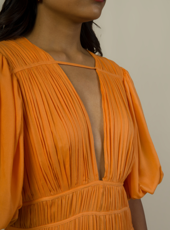 Plunge Neckline Dress - Apricot Crush