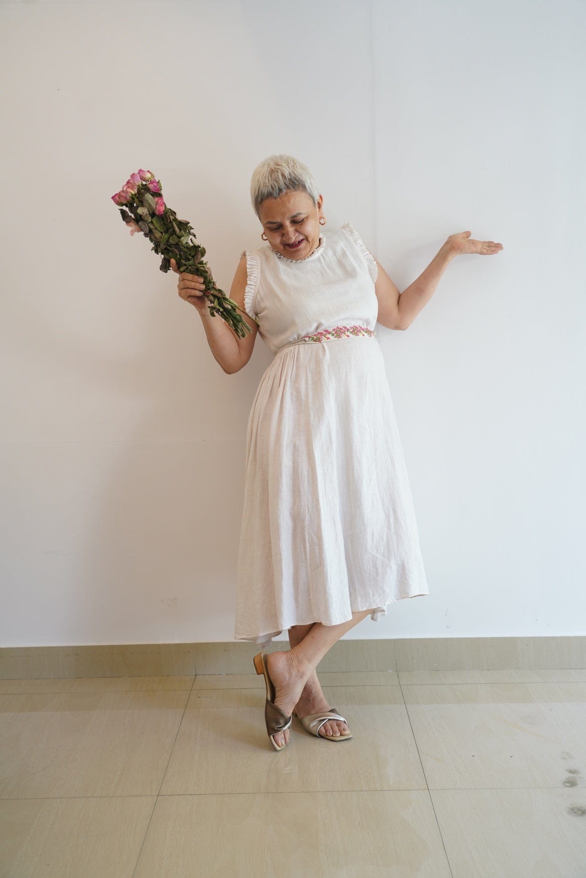 Embroidered Belt Dress