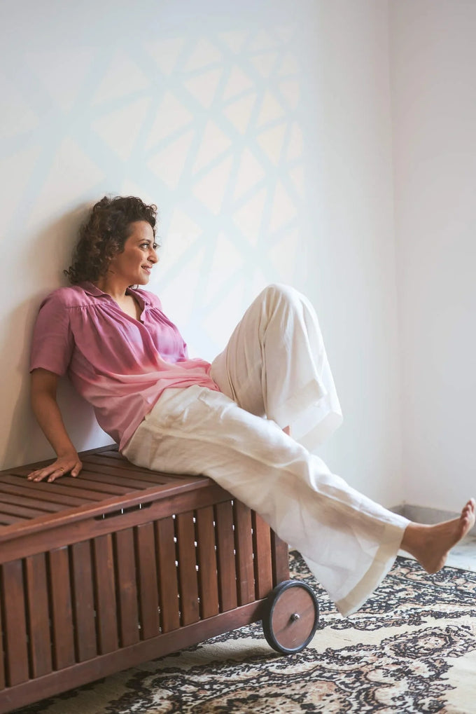 Pantalones anchos blanco roto