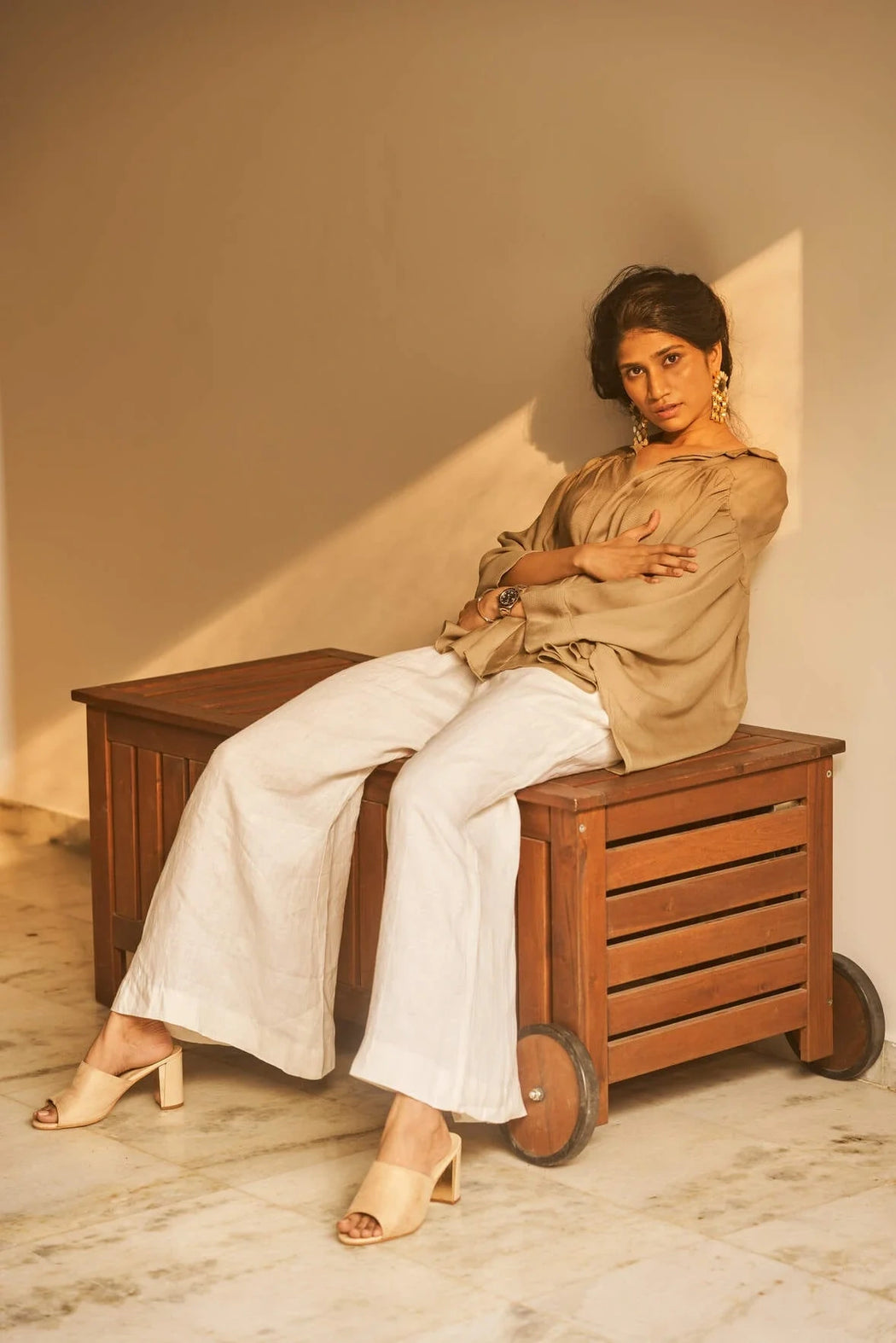 Pantalon large blanc cassé