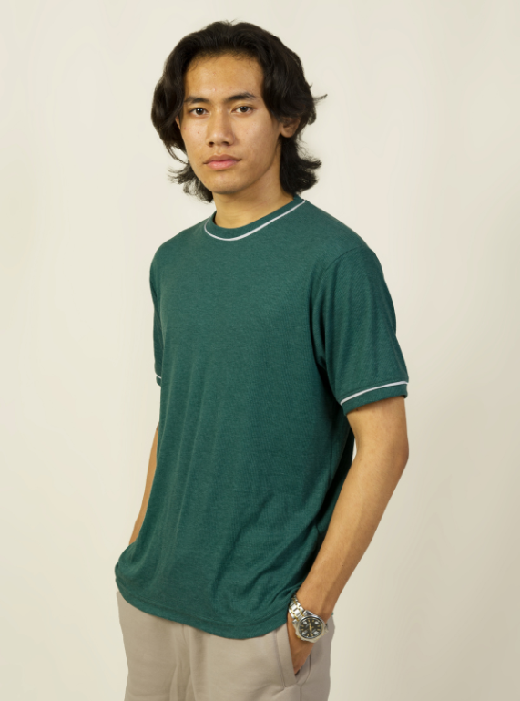 Green Crew Neck T-shirt with White Detail