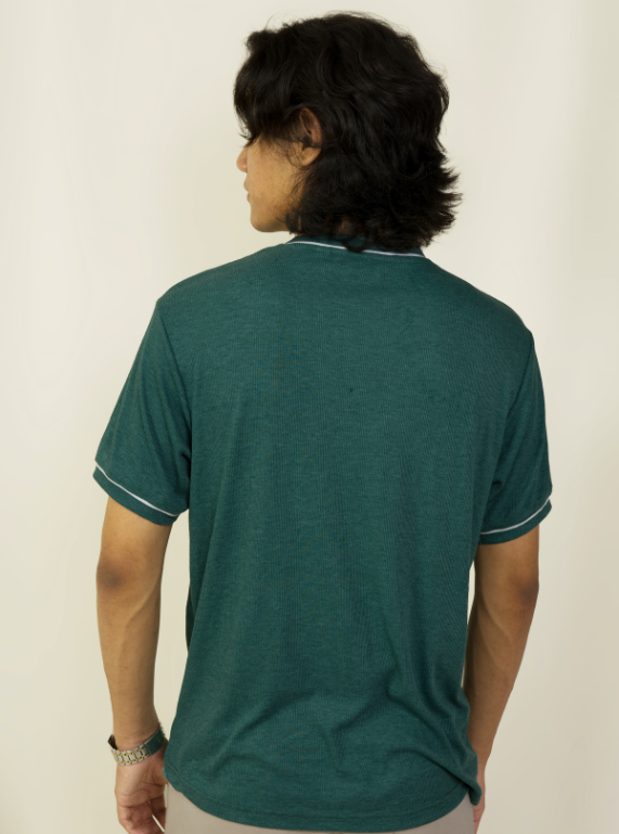 Green Crew Neck T-shirt with White Detail