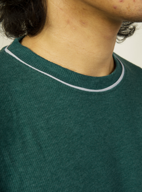 Green Crew Neck T-shirt with White Detail