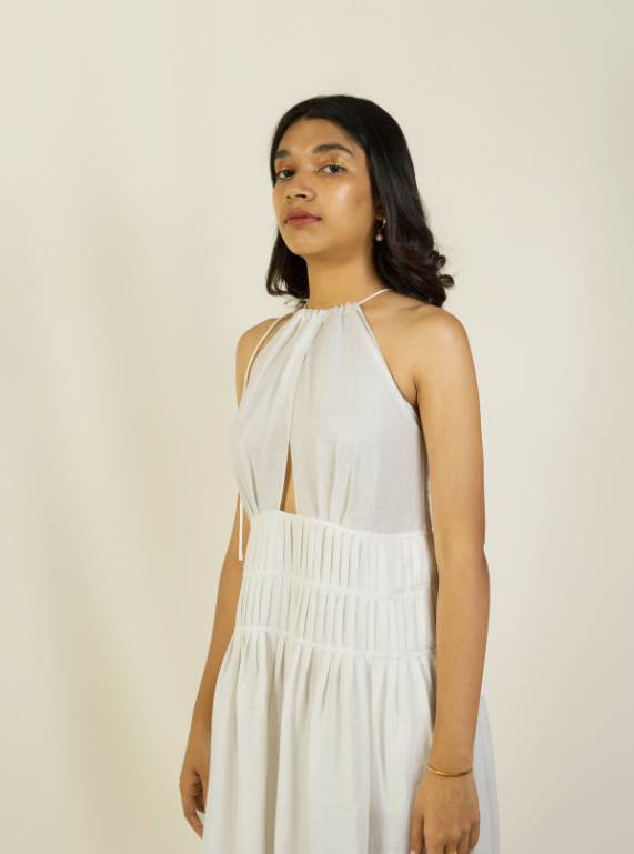 Overlap Peeping Dress - Pristine White