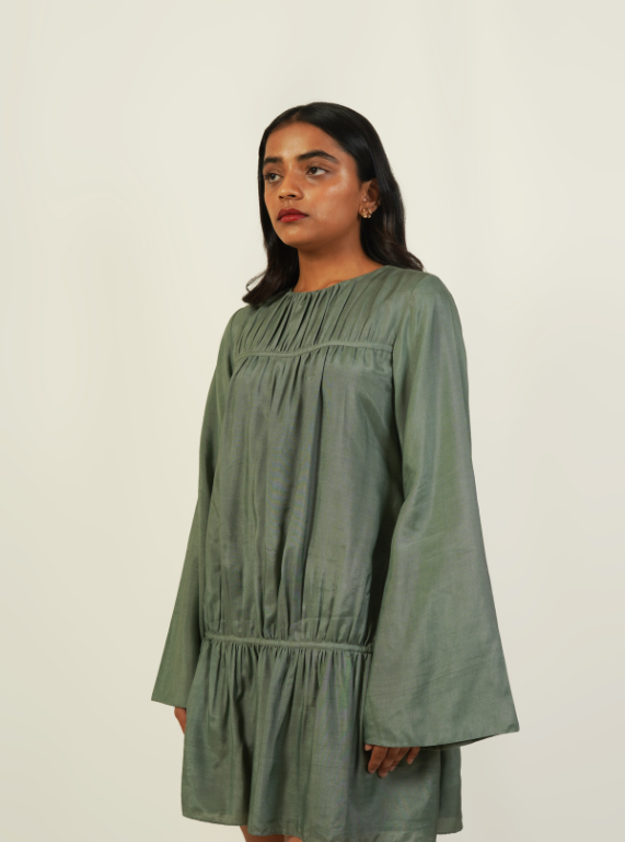 Gathered Dress - Sage Green