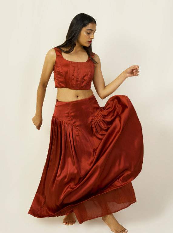 Side Gathered Skirt - Intense Rust