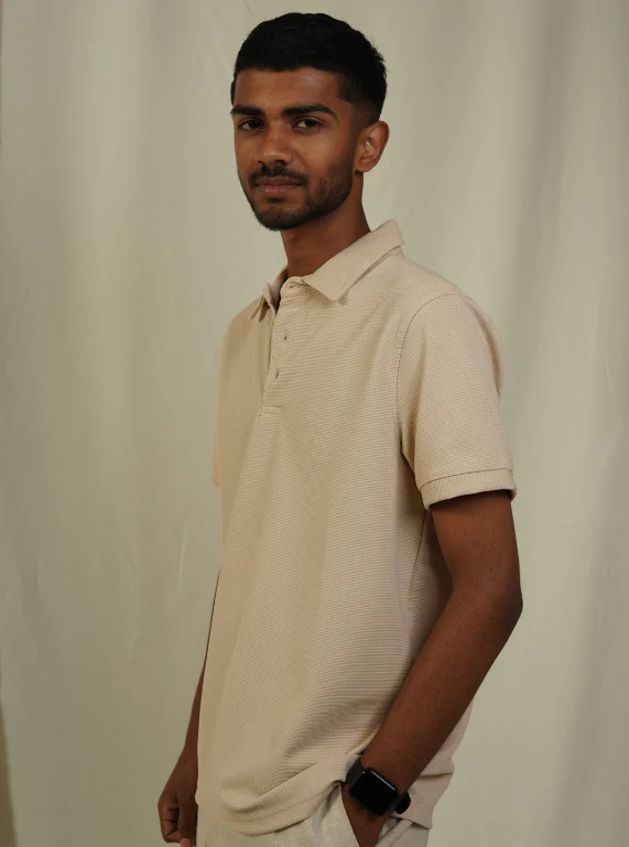 Waffled Polo - Soft Beige