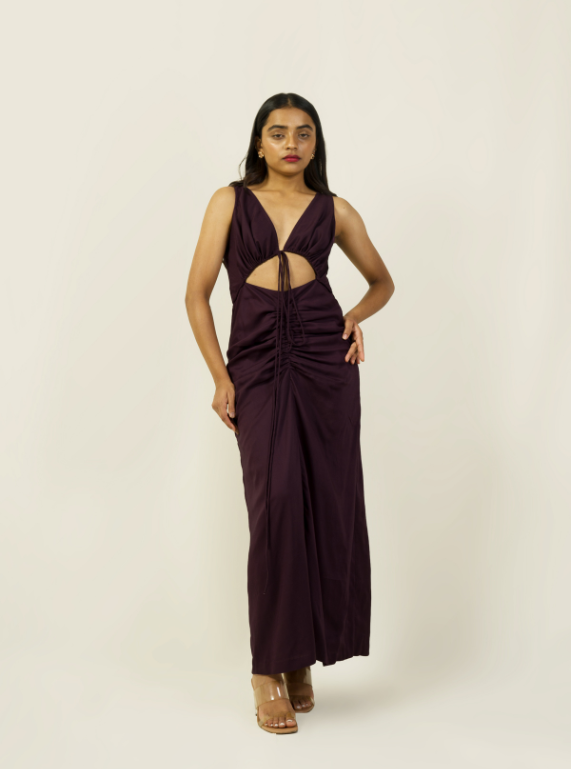 Gathered Cut Out Dress - Midnight Plum