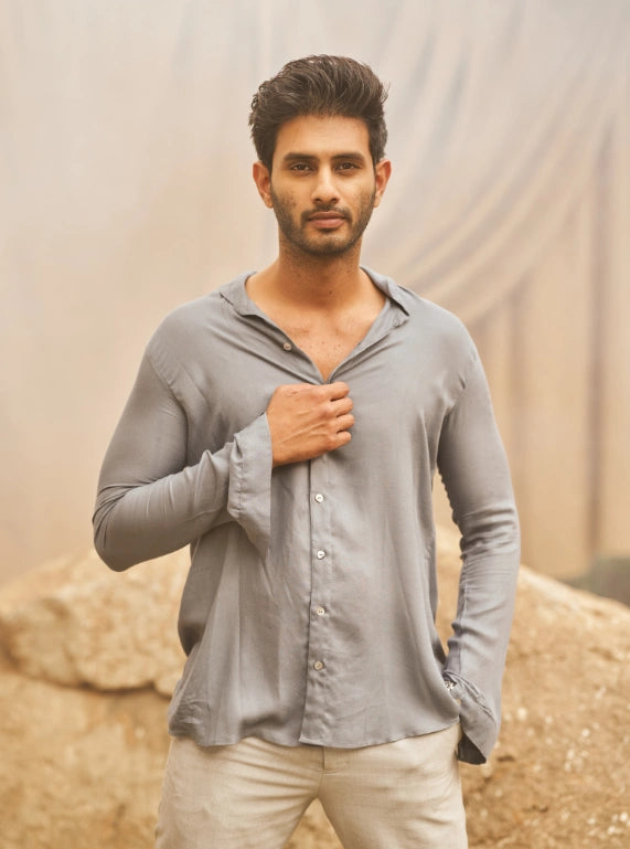 Camisa Cuello Nawabi Gris