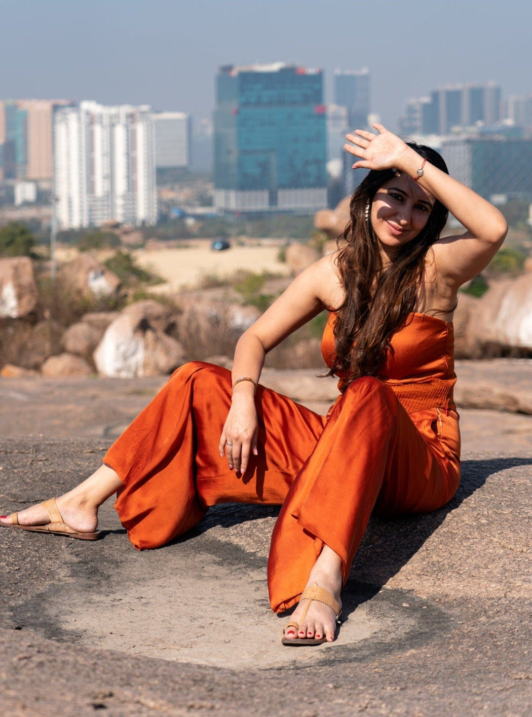 Rust Modal Satin Flowy Pants
