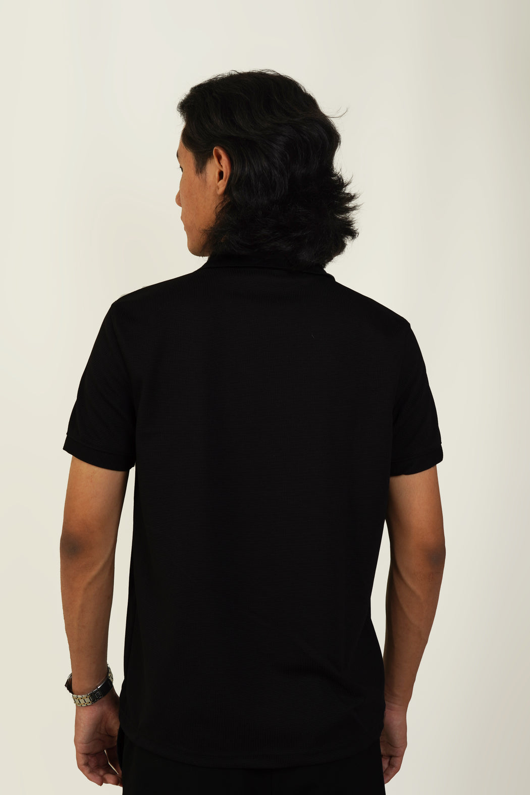 Textured Zipper Polo - Polished Black