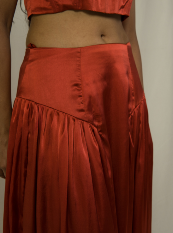 Side Gathered Skirt - Intense Rust