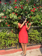 Red off-shoulder Dress