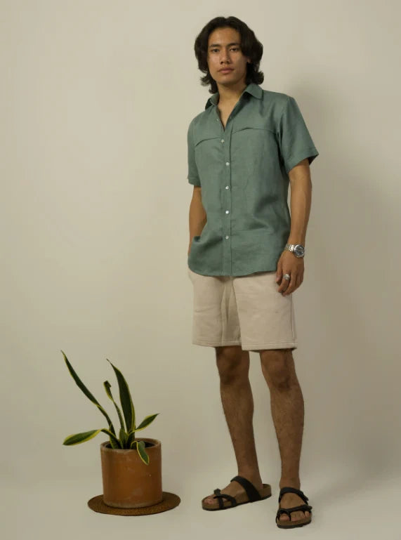 Horizontal Pleated Shirt - Deep Sage
