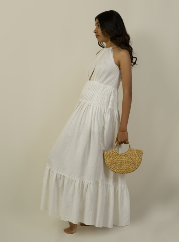 Overlap Peeping Dress - Pristine White