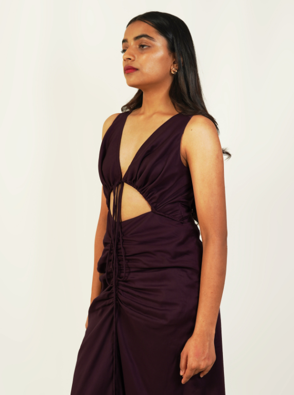 Gathered Cut Out Dress - Midnight Plum