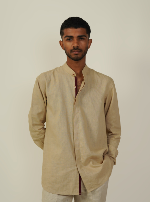 Mandarin Collar Shirt - Exotic Beige
