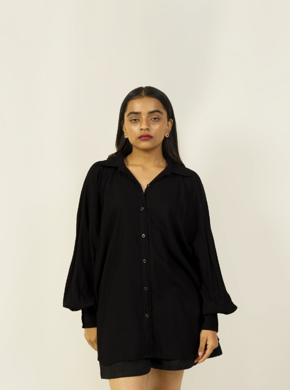Pleated Cuff Shirt - Smooth Black