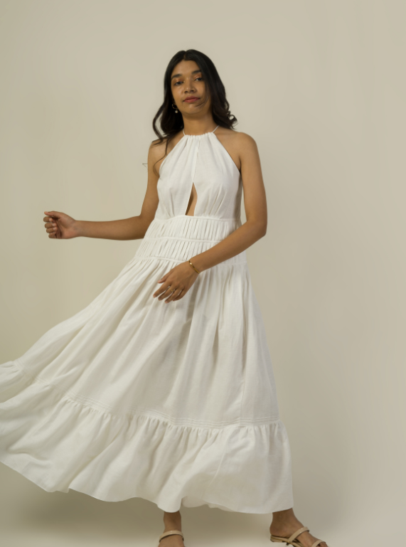 Overlap Peeping Dress - Pristine White