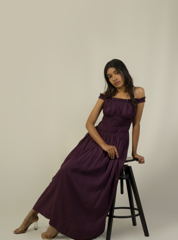 Off-Shoulder Dress - Midnight Plum