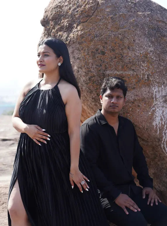 Black Accordian Halterneck Dress