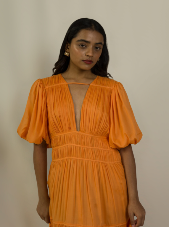 Plunge Neckline Dress - Apricot Crush