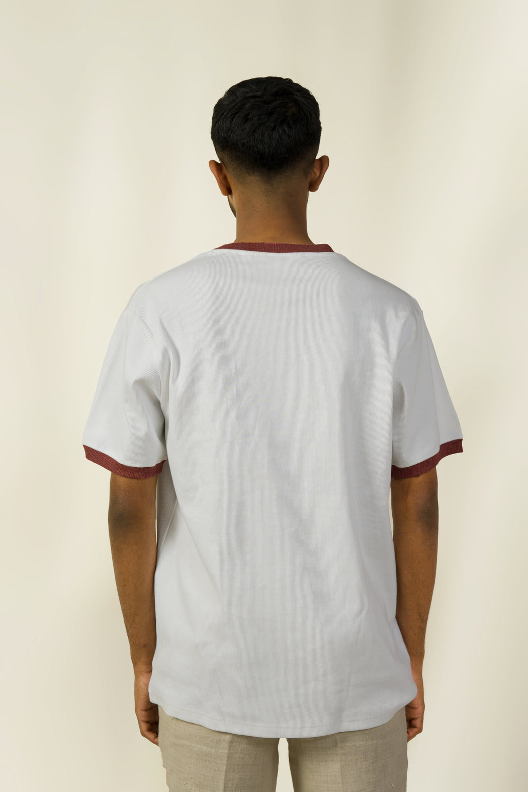 White Crew Neck T-shirt with Brick Detail