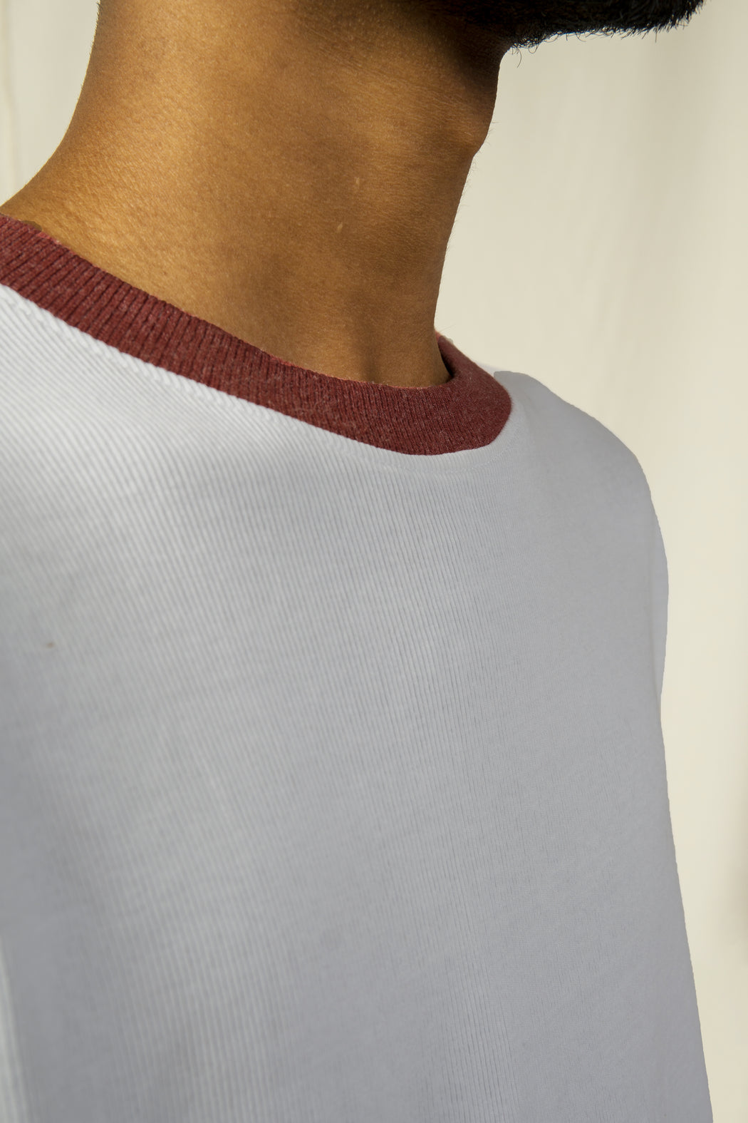 White Crew Neck T-shirt with Brick Detail
